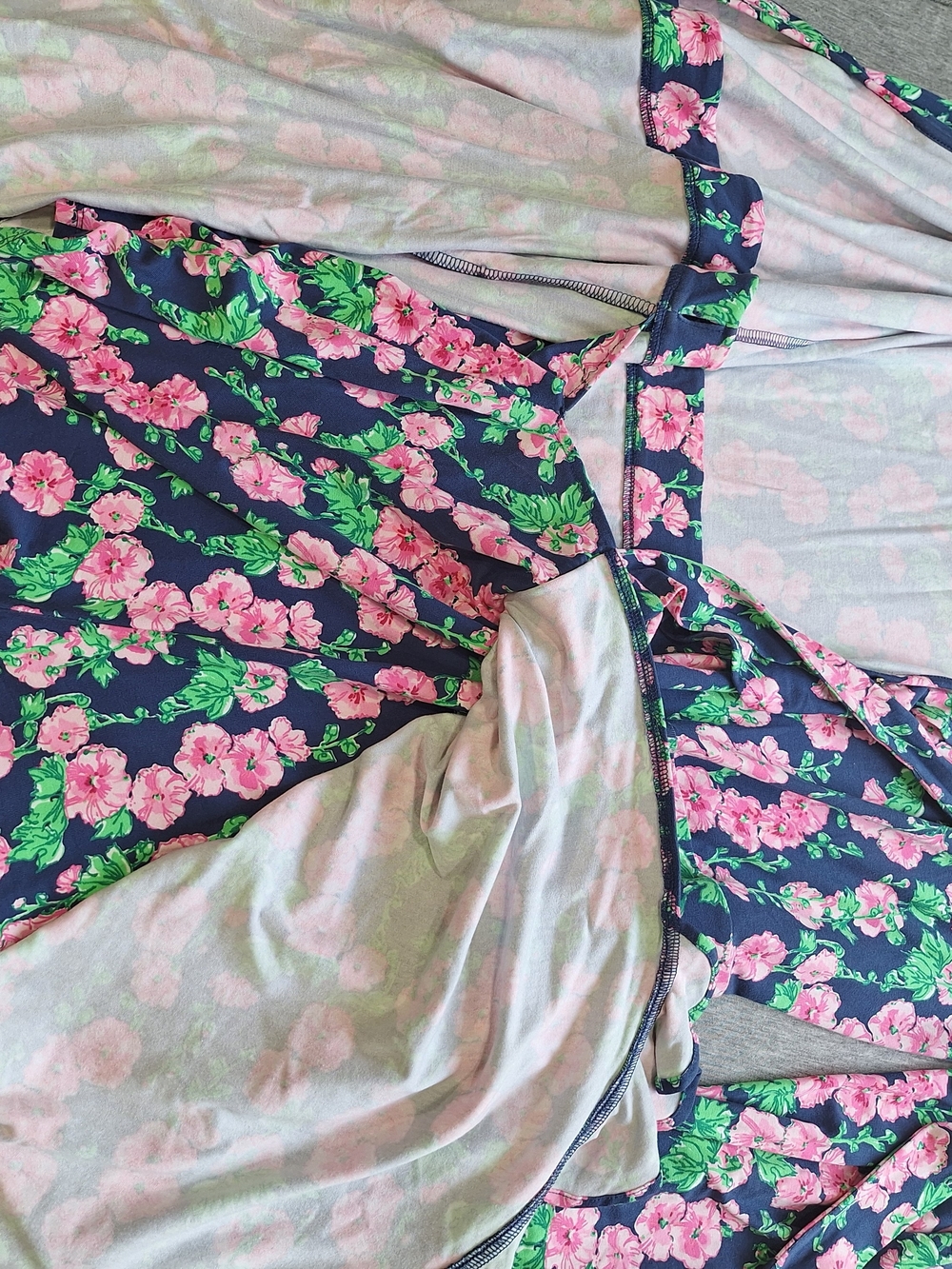 Lilly Pulitzer Navy Floral Wrap Dress Build In Shorts with Pink & Green Accents - Picture 11 of 15